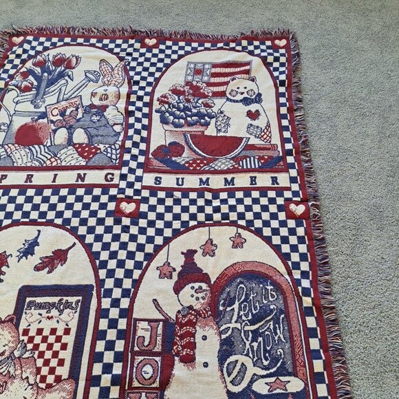 Vintage Howard Design Tapestry Throw Blanket All 4 Seasons Bunny Bear Snowman - Picture 5 of 9
